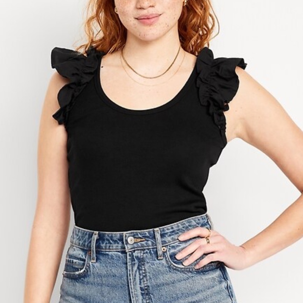 Old Navy Black Ruffle Sleeve ribbed tank Top size XS